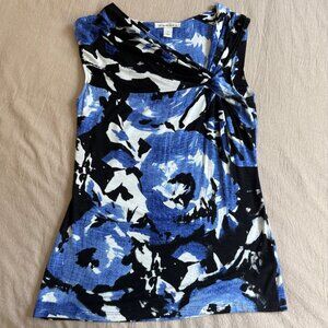 NWT‎ Kenneth Cole Blue White Knotted Twist Sleeveless Top Size M